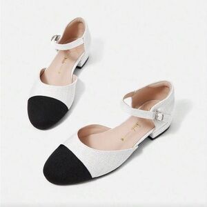NWOT White and Black Two-Tone Ankle-Strap Flats